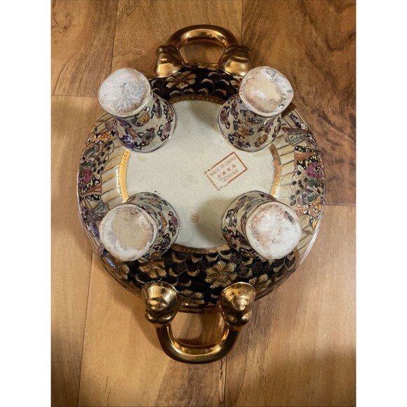 VTG Satsuma Hand Painted Decorated Moriage & Gilt Geishas Covered Footed Dish - Picture 9 of 16